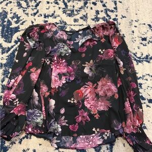 Express Black and Pink Floral Blouse